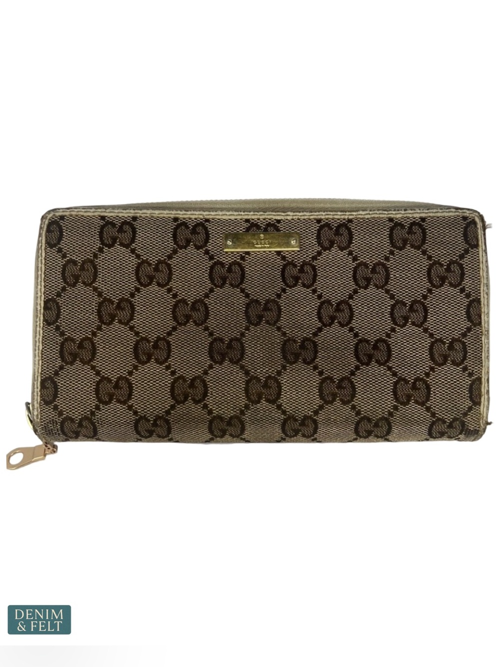 Gucci GG Monogram Zip Around Wallet Beige Ebony Canvas Logo Plate Organizer - Picture 2 of 16